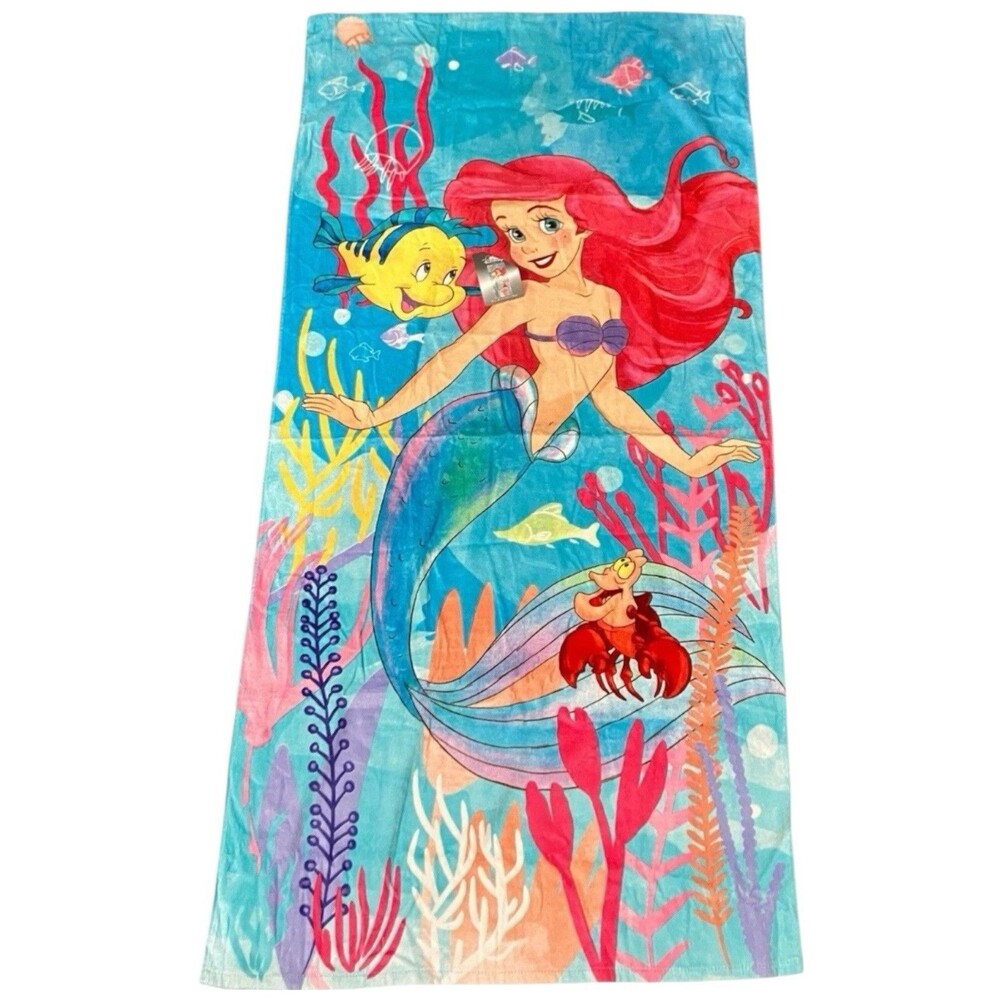 Disney Beach Towel Kids‎ 29x59 Little Mermaid Ariel Flounder Sebastian Pool Bath